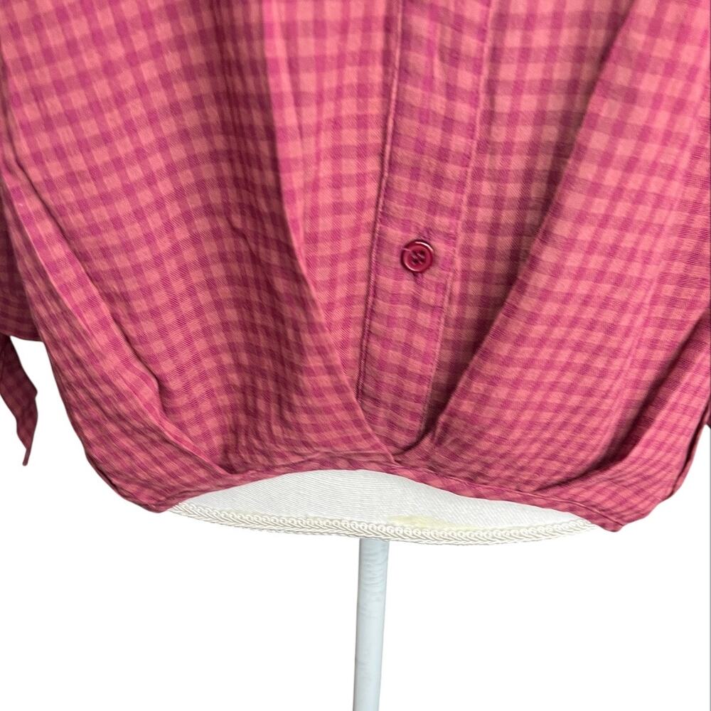 Cotton Bleu red gingham split neck blouse relaxed fit cotton cottagecore small - Picture 3 of 8